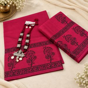 Cotton Silk dress Material with Block Print